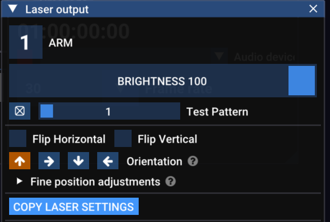 Laser output settings panel | Liberation User Manual